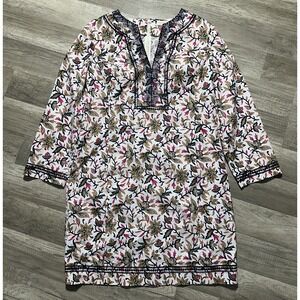 Tory Burch Women's Printed 3/4 Sleeve‎ Tunic Mini Dress Floral Size 12
